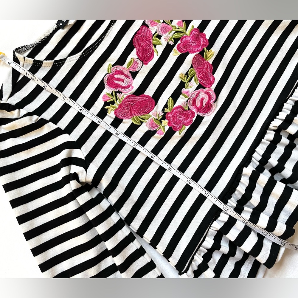 EUC Kate Mack Valentine’s Day Heart Embroidered Striped Top 6X - Picture 7 of 12